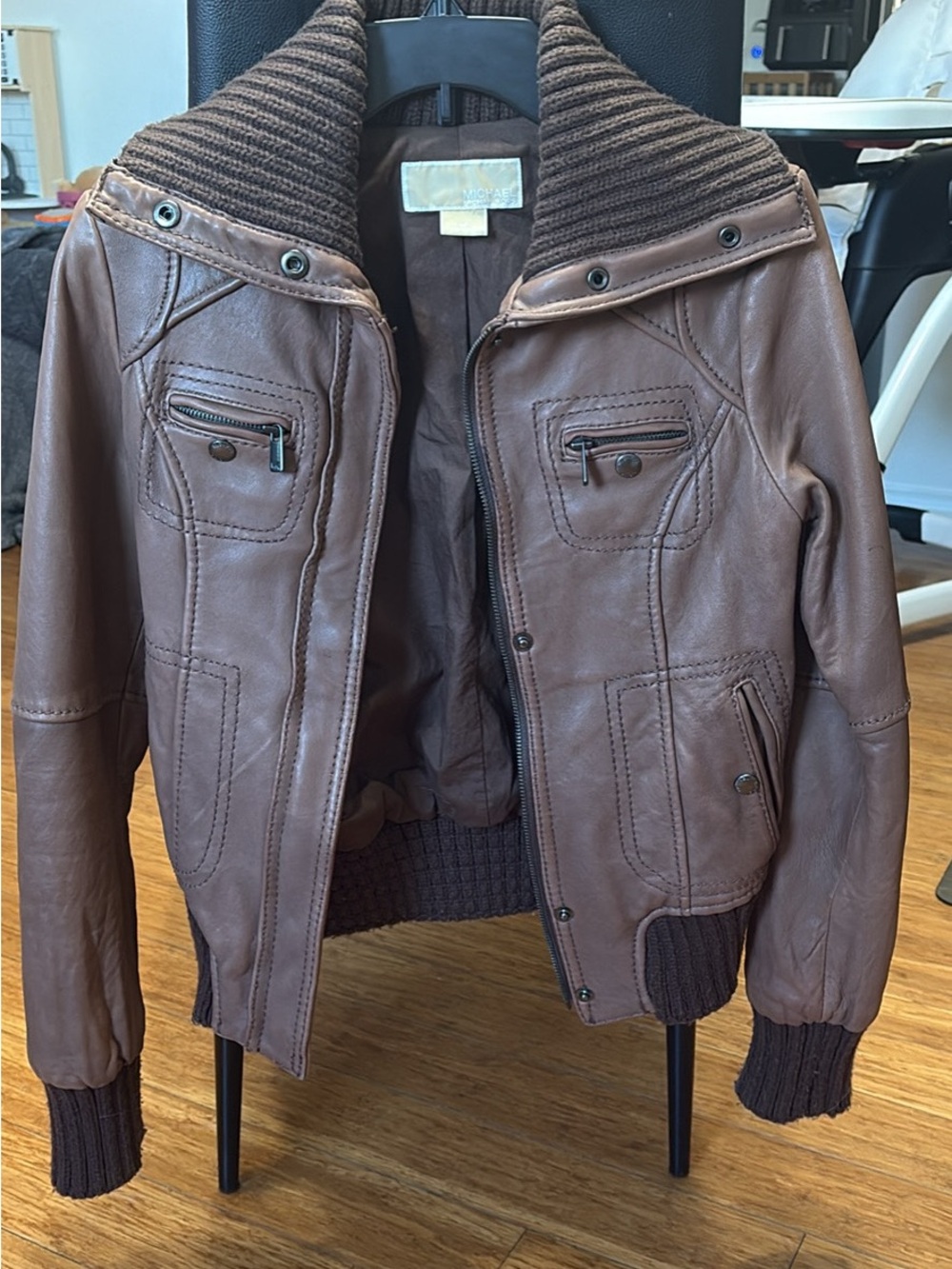 Michael Kors Leather Bomber Jacket